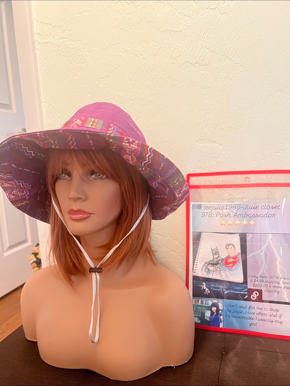 #2347*” 6x17” Reversible Purple Patterned Sun Hat with Chin Strap - Picture 3 of 16
